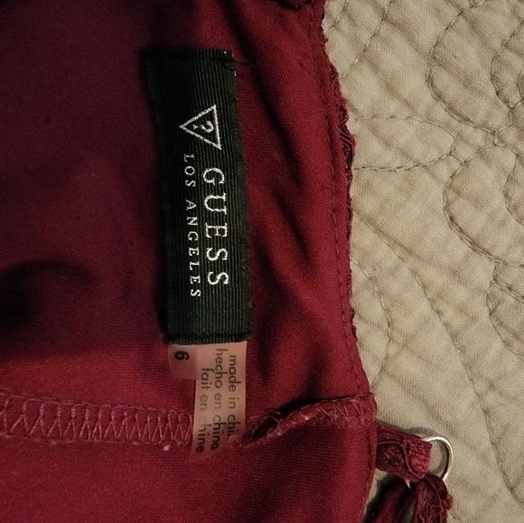 GUESS Burgundy Midi Open Shoulder Lace Dress - Picture 7 of 8